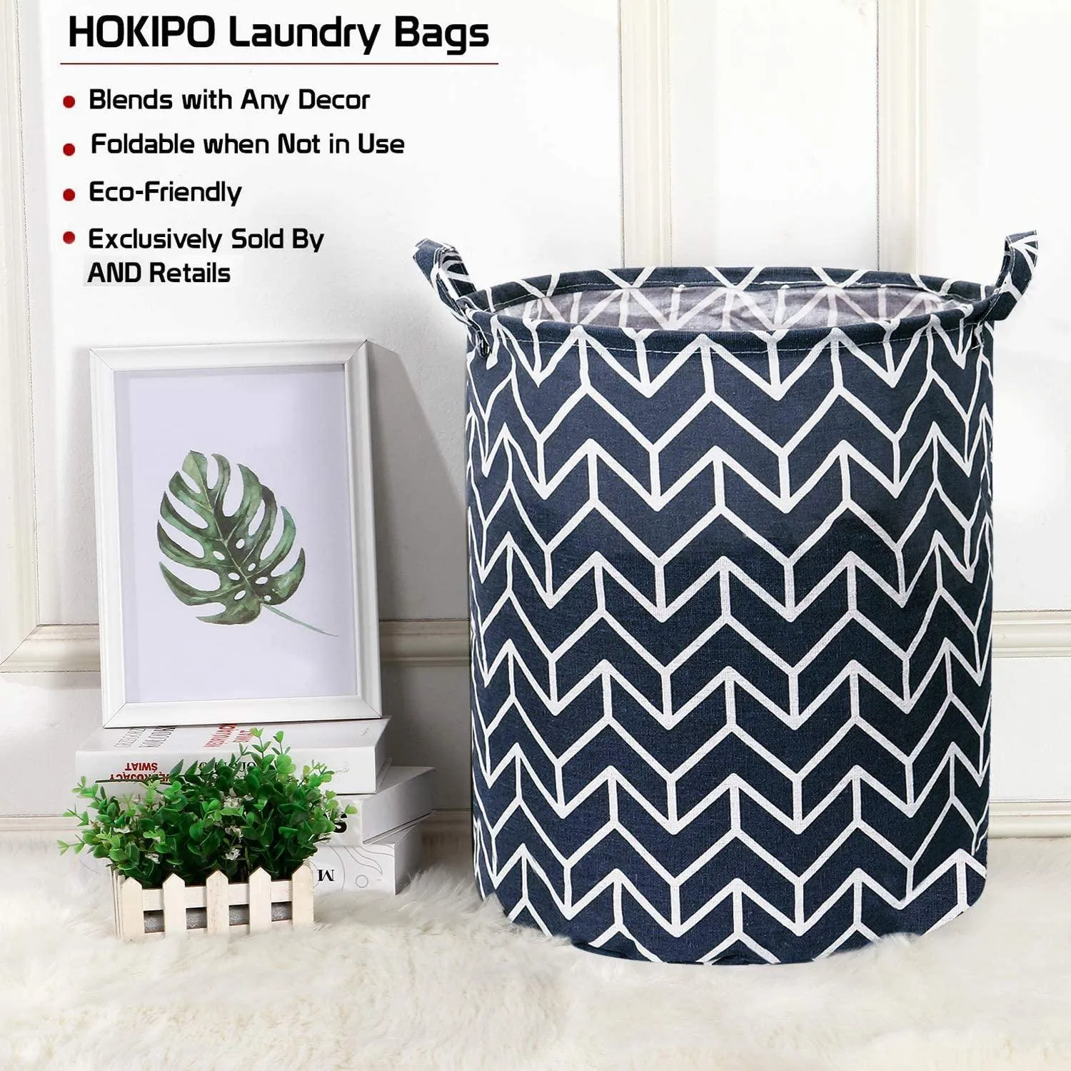 HOKIPO Folding Laundry Basket for Clothes - Large 43 LTR , Blue