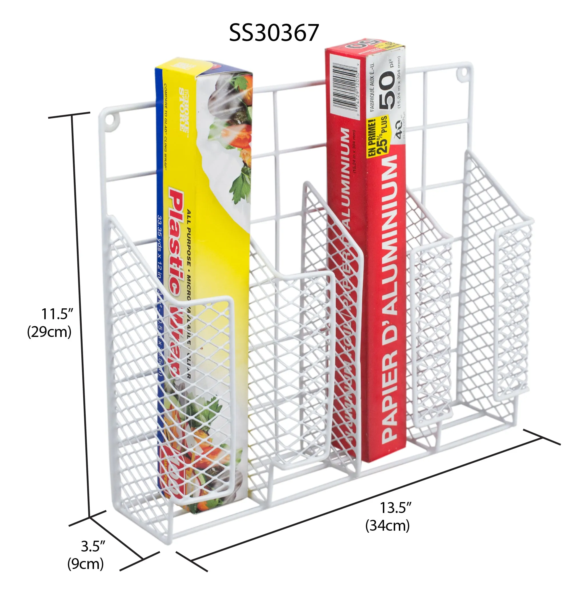 Home Basics Vinyl Coated Steel Kitchen Wrap Organizer, White, 13.5x3.5x11.5 Inches