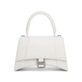 Hourglass Small Croco Embossed Bag in White