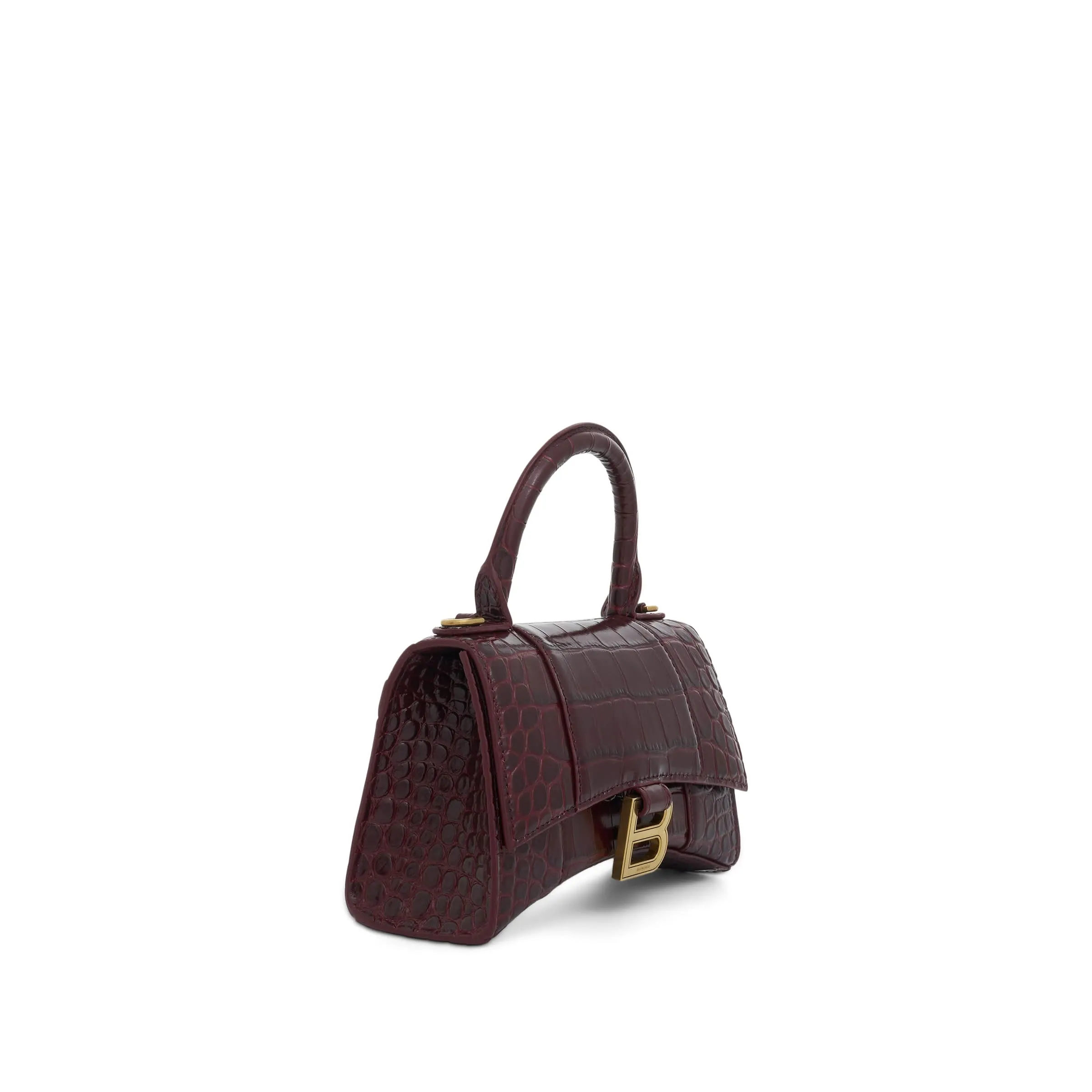 Hourglass XS Croco Embossed Bag in Dark Red