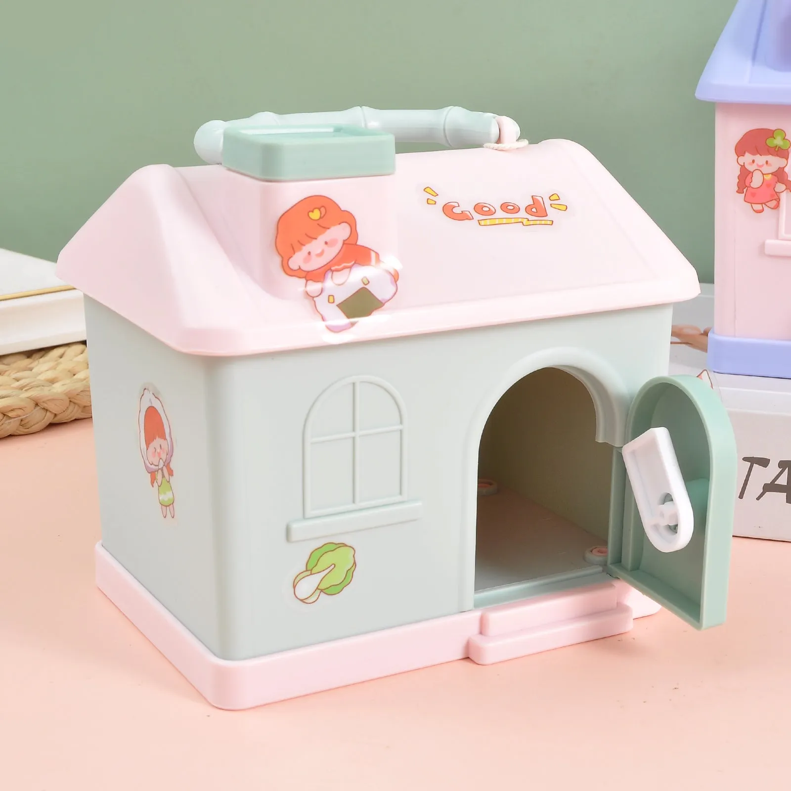 House shaped money bank with lock for kids.