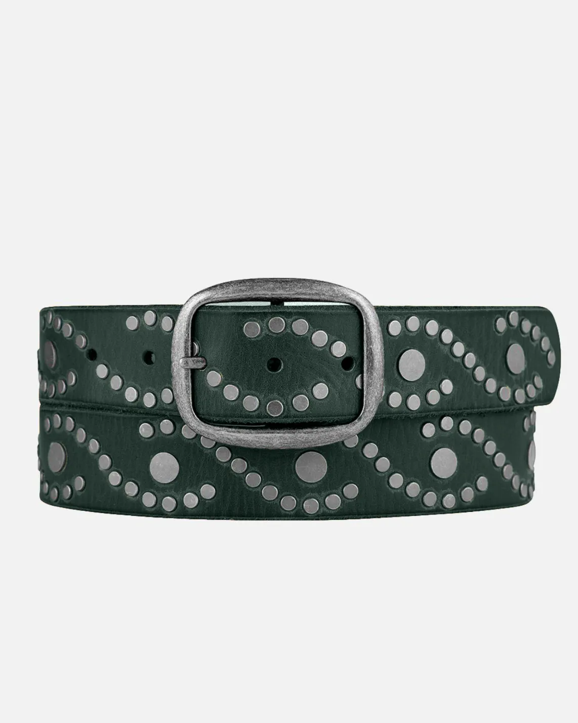 Irena | Women's Studded Leather Belt | Antique Silver Studs