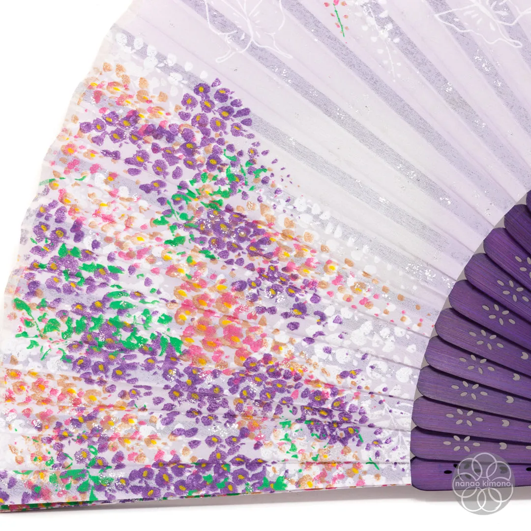 Japanese Foldable Fan - Purple Flowers