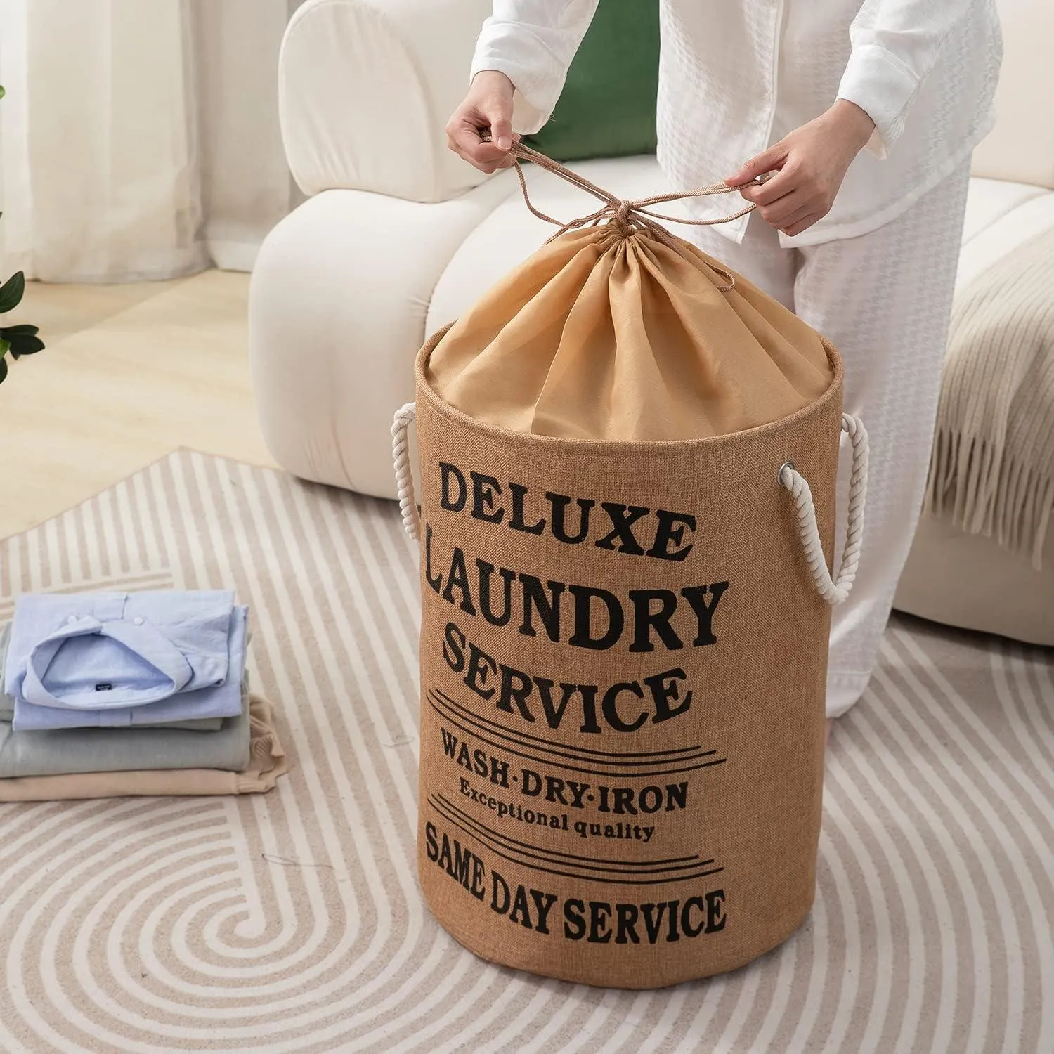 Jute-Style Foldable Laundry Bag with Cover