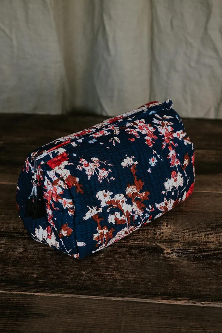 Kantha Toiletry Pouches - Navy Floral