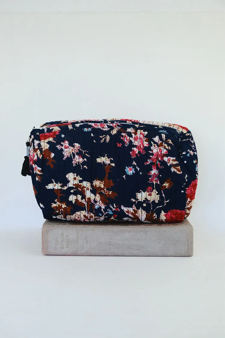 Kantha Toiletry Pouches - Navy Floral