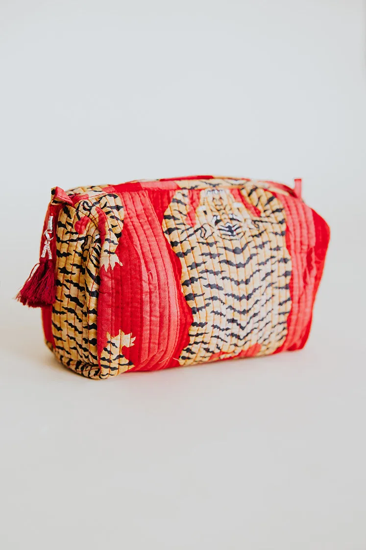 Kantha Toiletry Pouches - Pink   Red Tiger