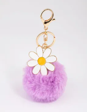 Kids Fabric Daisy Pom Pom Key Ring