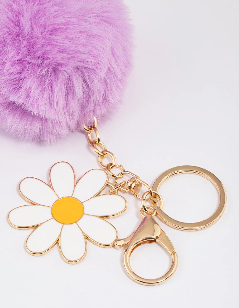 Kids Fabric Daisy Pom Pom Key Ring