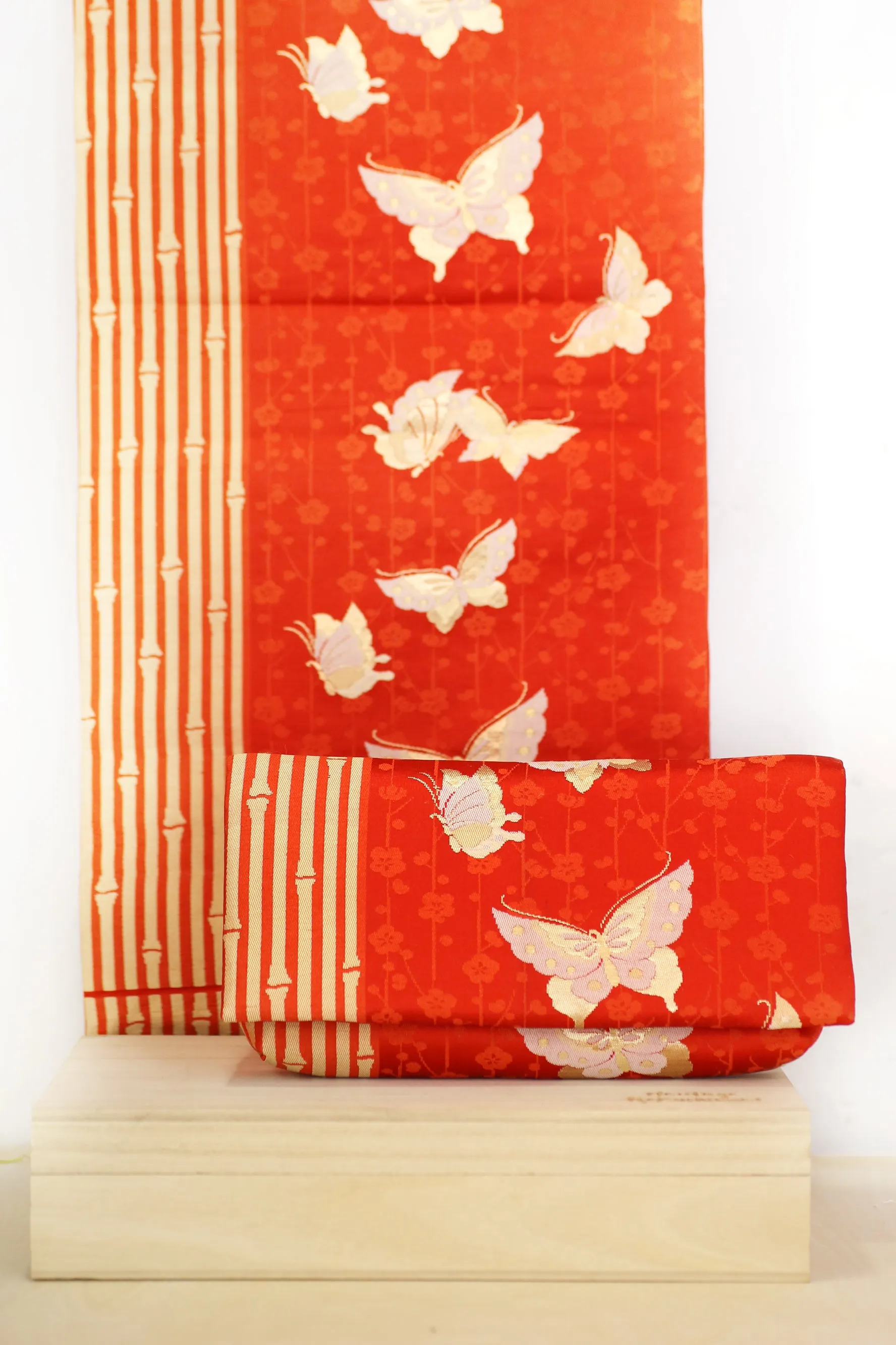 Kimono Envelope Clutch Bag with Butterflies and Bamboo | Upcycled Kimono Obi Silk