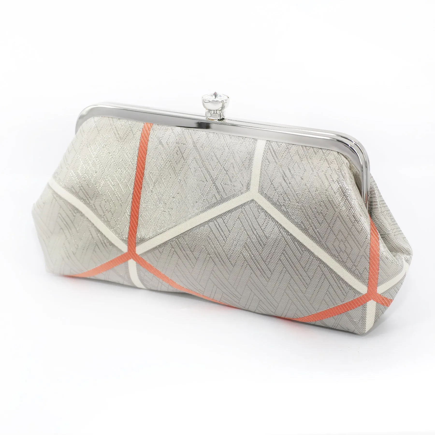 Kimono Silk Clutch in Silver and Peach