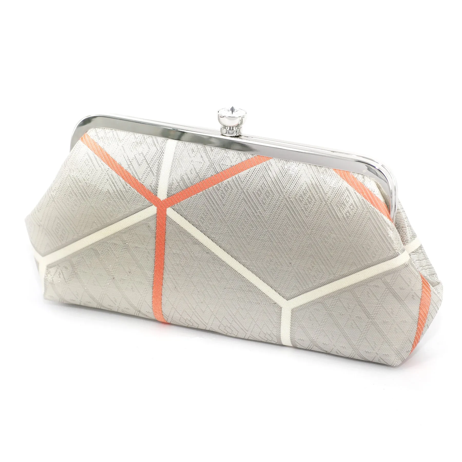 Kimono Silk Clutch in Silver and Peach