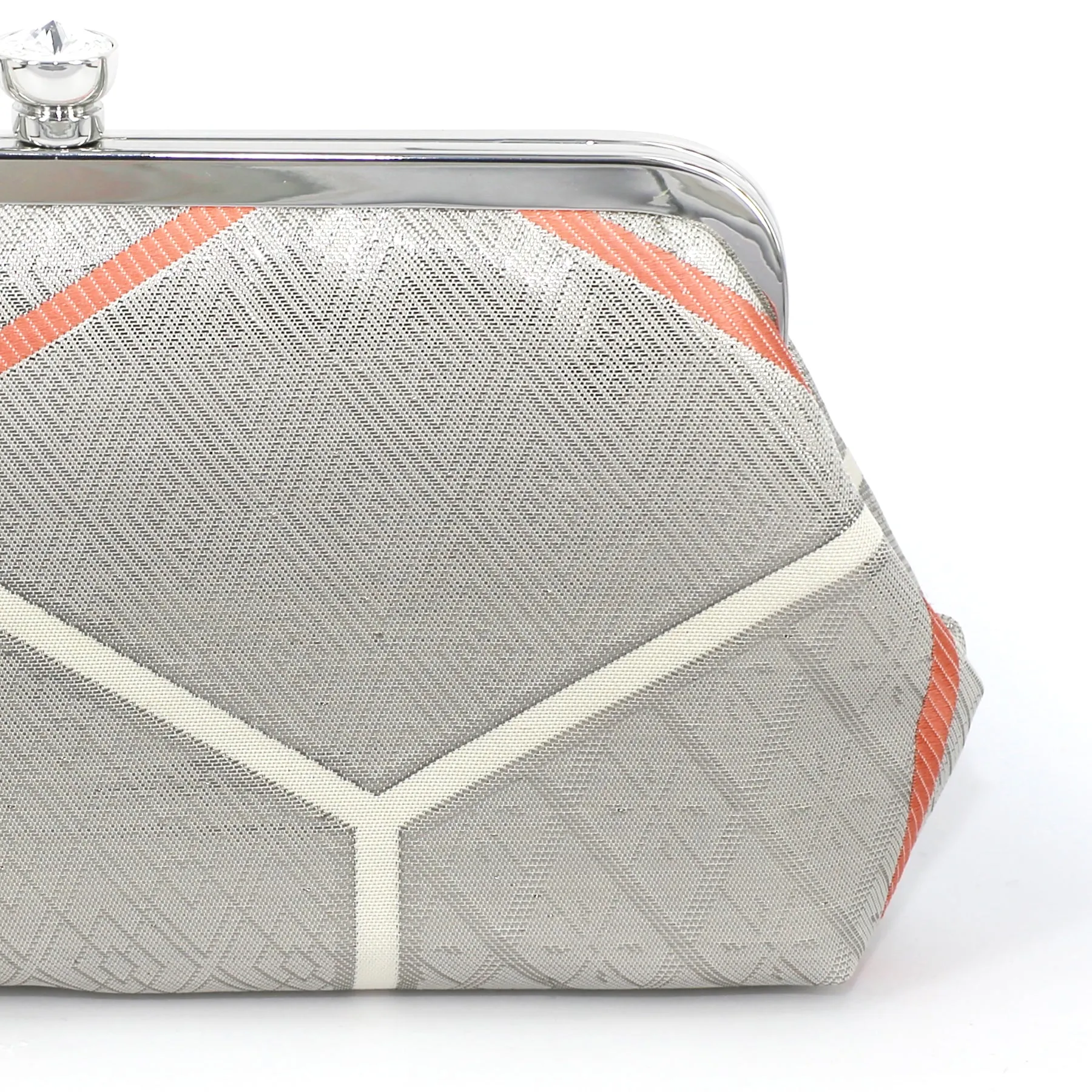 Kimono Silk Clutch in Silver and Peach