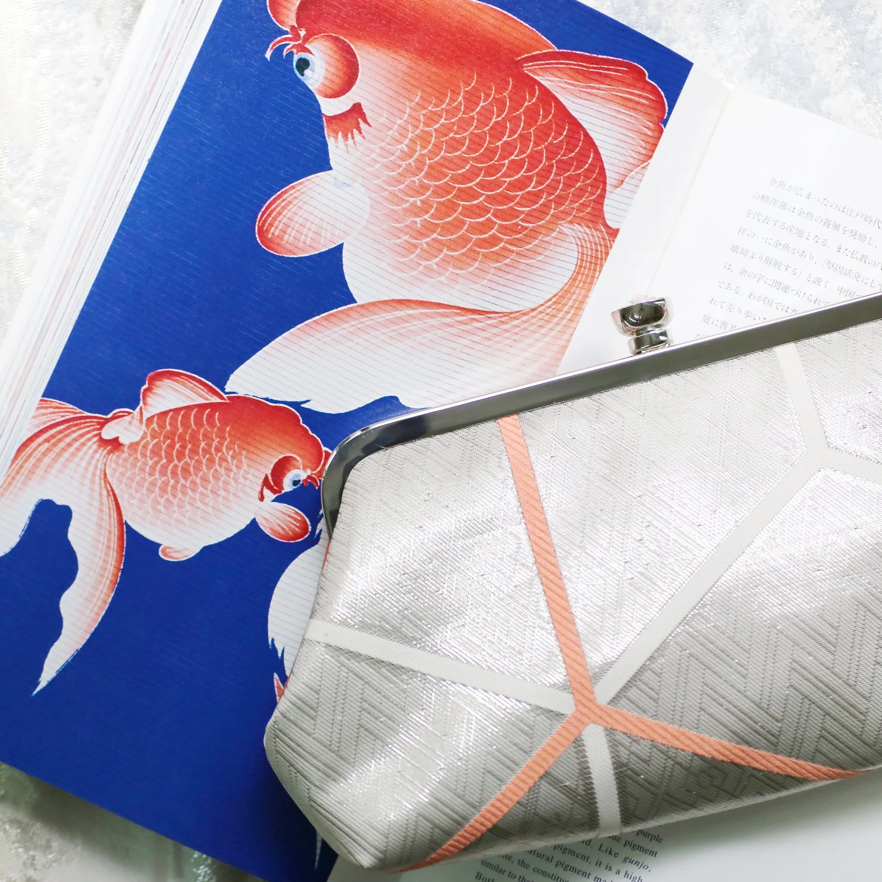 Kimono Silk Clutch in Silver and Peach