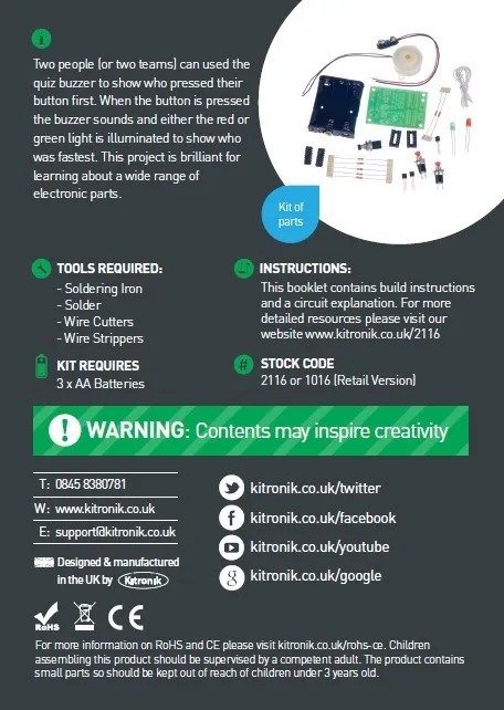 Kitronik Quiz Buzzer Project Kit