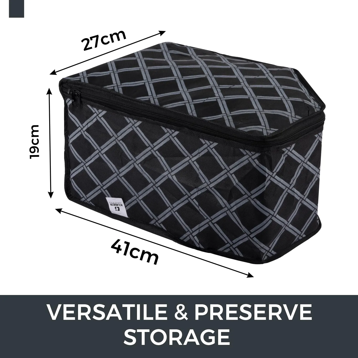 Kuber Industries Blouse Cover | Clothes Storage Bag | Zipper Wardrobe Organizers | Non-Woven Clothes Organiser | Side Transparent Blouse Organizer | Check-Design | Pack of 9 | Black