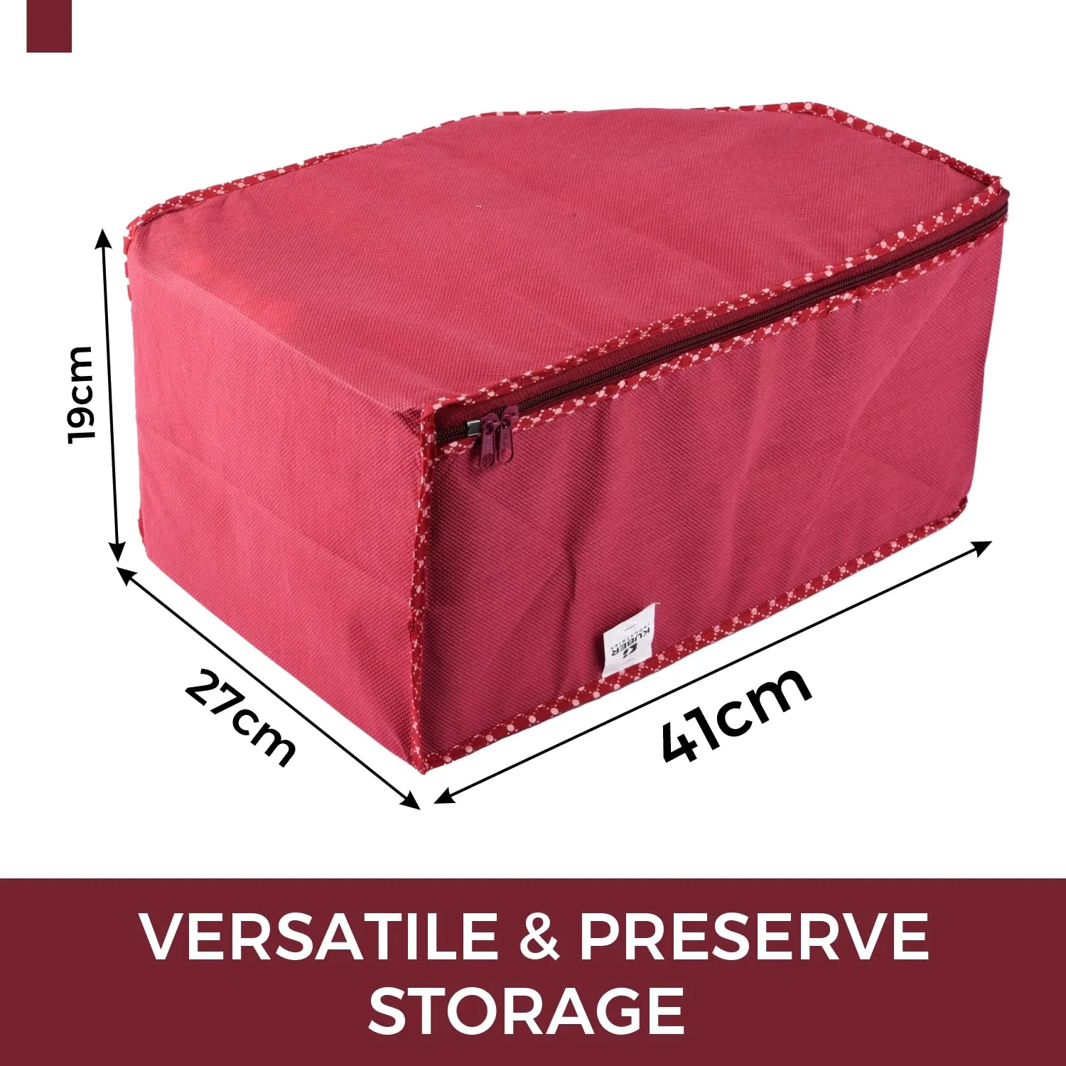 Kuber Industries Blouse Cover | Clothes Storage Bag | Zipper Wardrobe Organizers | Non-Woven Clothes Organiser | Side Transparent Blouse Organizer | Dot Border | Pack of 3 | Maroon