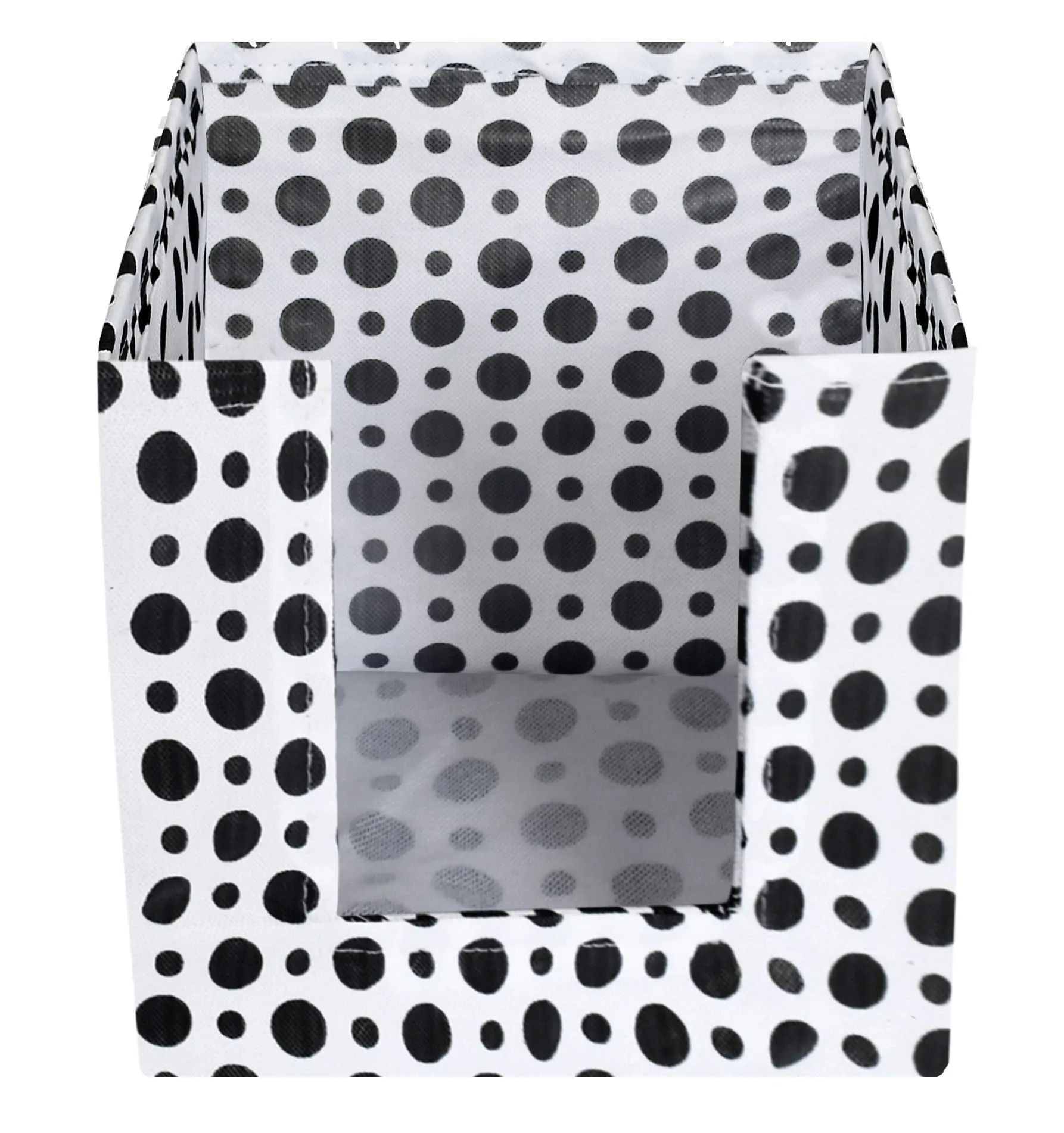 Kuber Industries Dot Print Non-Woven Fabric 3 Pieces Foldable Cloth Storage Boxes Organizer for Wardrobe With Handle (Black & White)-KUBMART16083