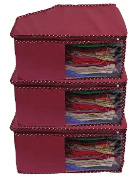 Kuber Industries Non-Woven Blouse Cover Bag|Cloth Organizer|Clothes Bags For Storage Clothes|Pack Of 3 (Maroon)