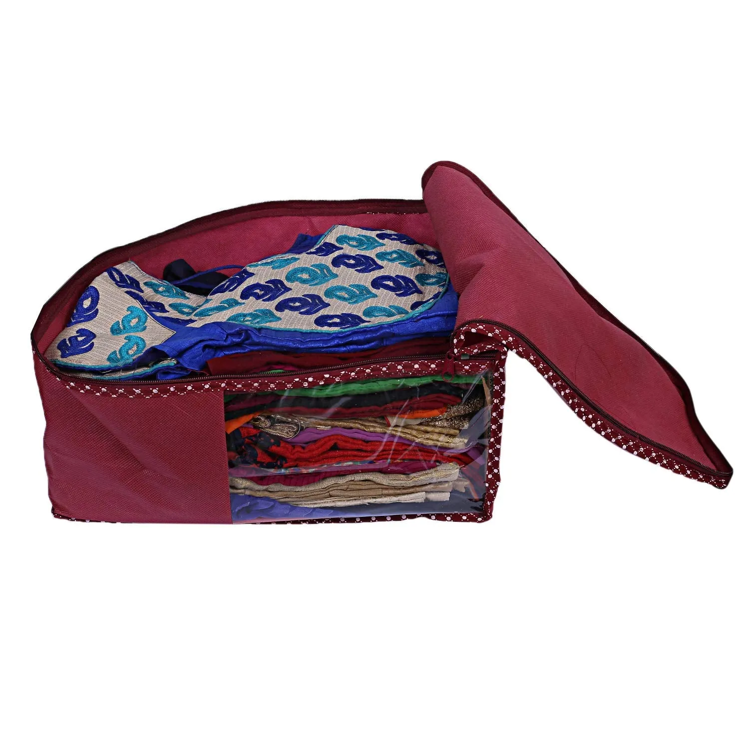 Kuber Industries Non-Woven Blouse Cover Bag|Cloth Organizer|Clothes Bags For Storage Clothes|Pack Of 3 (Maroon)