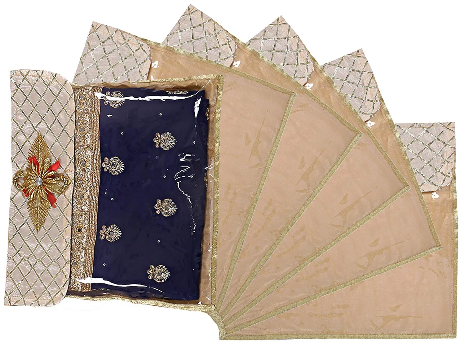 Kuber Industries Non-Woven Single Saree Cover|Saree Covers With Zip|Clothes Organizer for Wardrobe, Travel|Pack Of 6 (Gold)