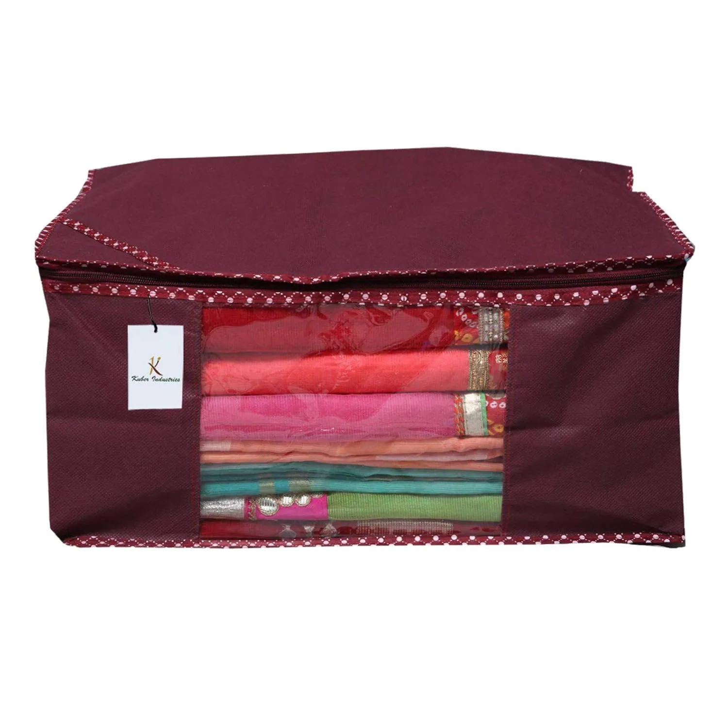 Kuber Industries Polyester Saree Covers With Zip|Clothes Storage Bag|Garment Bag For Travel, Wedding, Storage|Extra Large|Pack Of 3|Maroon