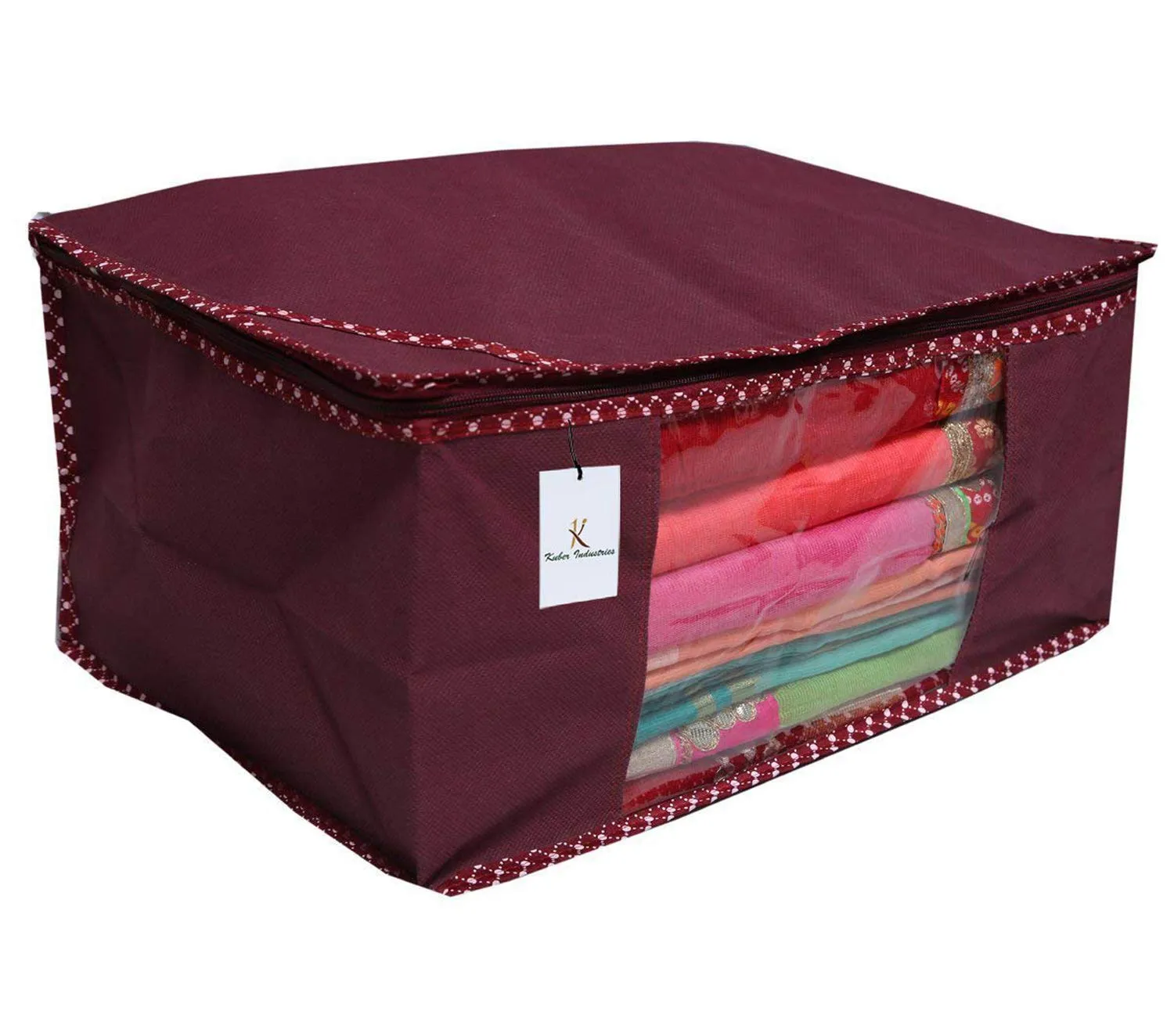 Kuber Industries Polyester Saree Covers With Zip|Clothes Storage Bag|Garment Bag For Travel, Wedding, Storage|Extra Large|Pack Of 3|Maroon