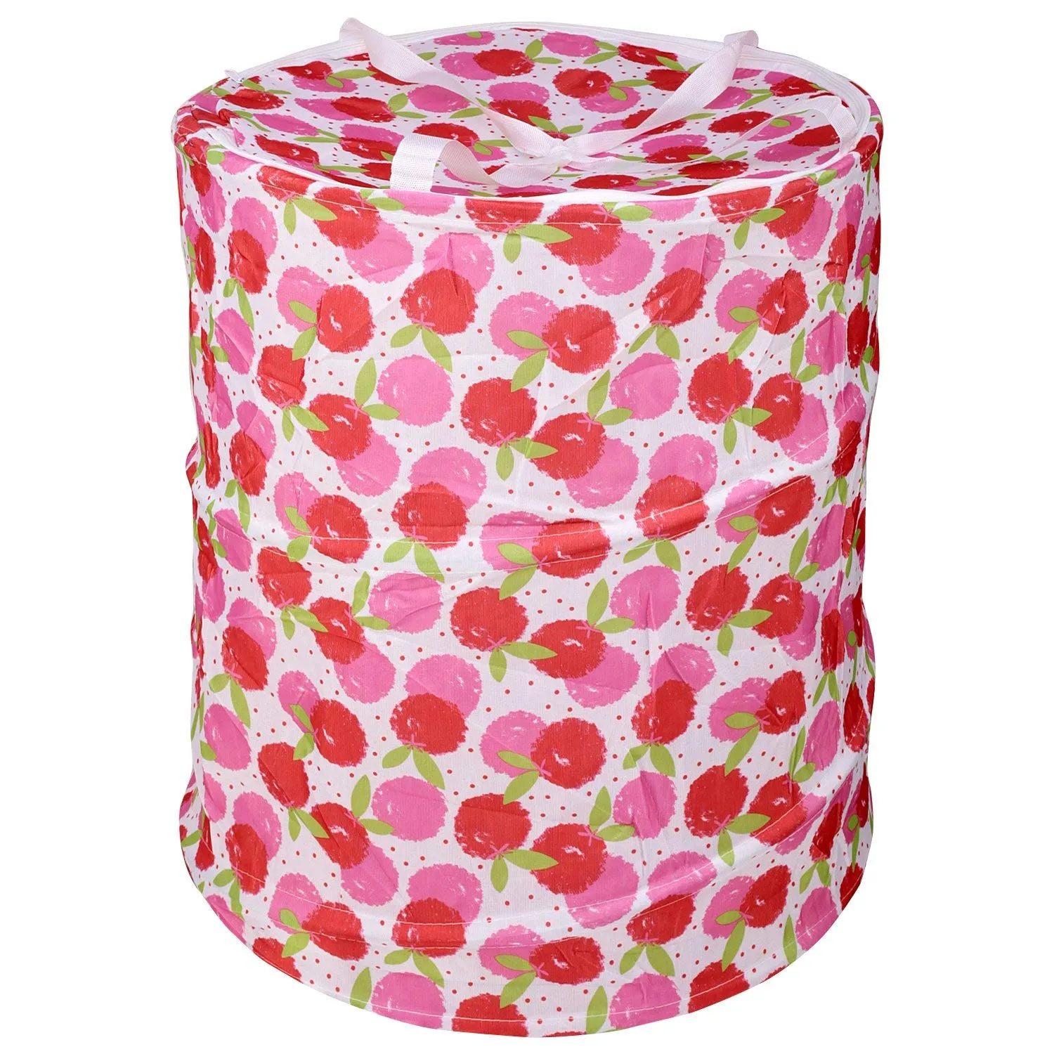 Kuber Industries Round Laundry Organiser with Handles|Metalic Flower Print & Foldable|Size 35 x 35 x 43, Capicity 30L (Multi Color)