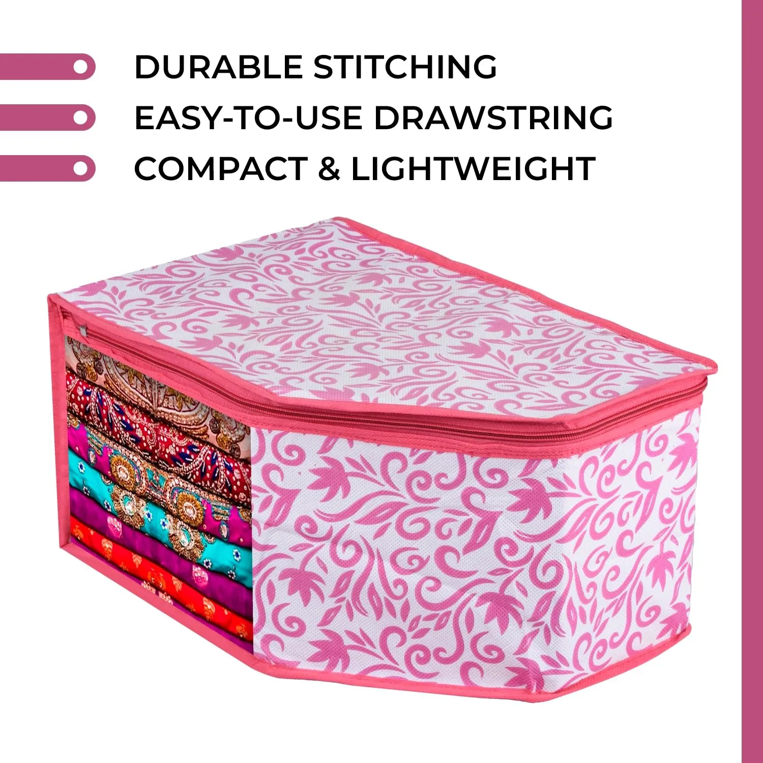 Kuber Industries Saree Cover & Blouse Cover Set | Saree & Blouse Organizer Combo Set | 2 Pieces Blouse & 2 Pieces Saree Cover Set | Zipper Closure | Leaf-Design | Set of 4 | Pink