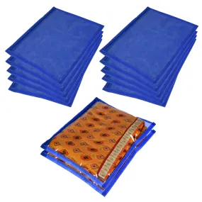 Kuber Industries Saree Cover | Clothes Storage Bag | Single Packing Saree with Zip Closure | Wardrobe Organizer | Cloth Stoarge Organizer | Plain Saree Cover | Pack of 12 | Blue