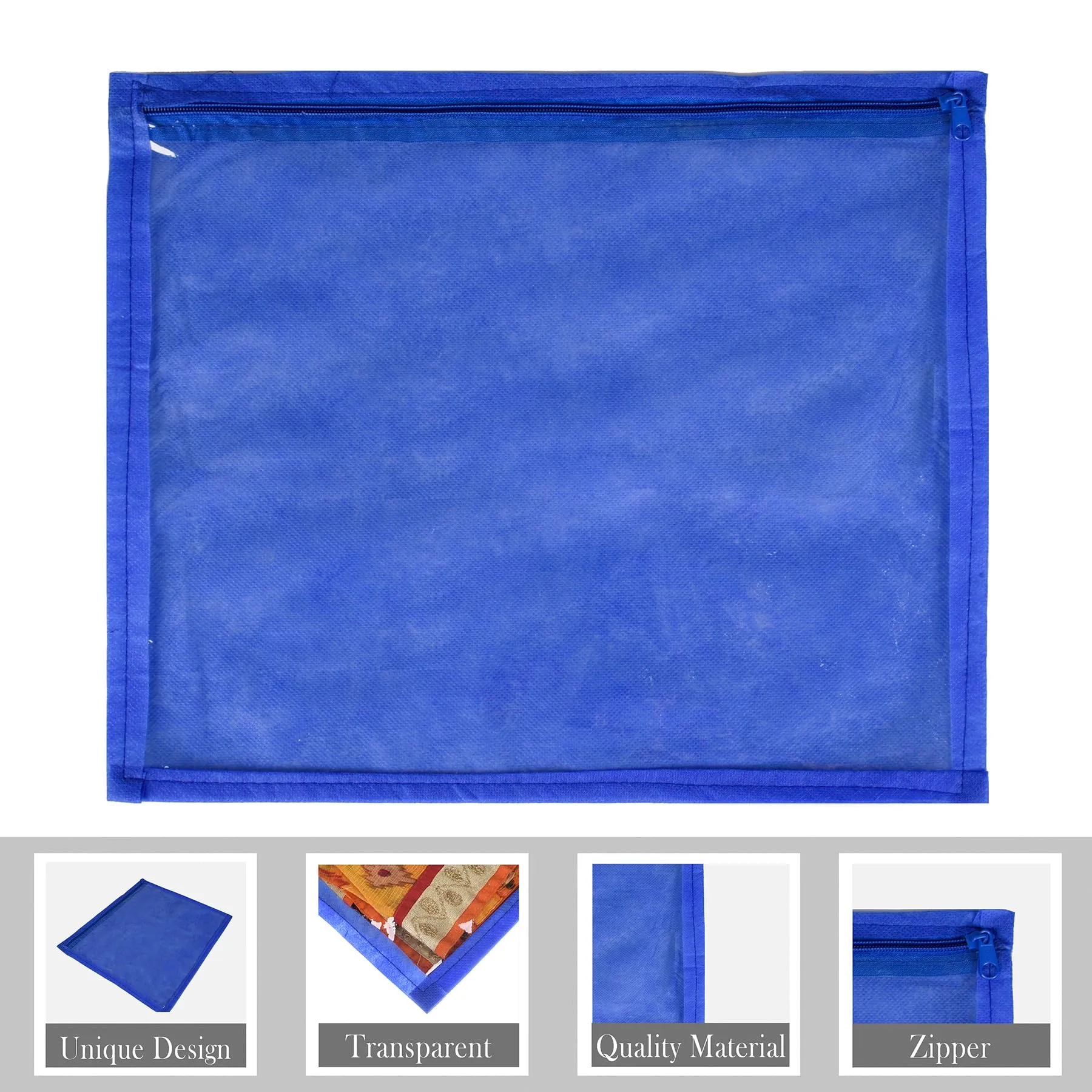 Kuber Industries Saree Cover | Clothes Storage Bag | Single Packing Saree with Zip Closure | Wardrobe Organizer | Cloth Stoarge Organizer | Plain Saree Cover | Pack of 12 | Blue