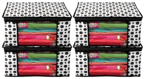 Kuber Industries Saree Covers with Zip|Clothes Storage Bag|Garment Bag for Travel, Wedding, Storage|Polka Dots Design|Pack of 4 (Black & White)