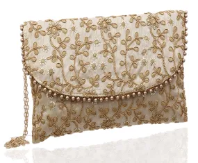 Kuber Industries Women's Handcrafted Embroidered Clutch Purse (CTKTC034514, Cream)