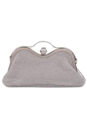 La Silver Crystal Diamante Soft Purse Clutch Bag