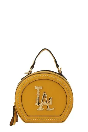 LA Studded Round Shoulder Crossbody Bag/Mustard