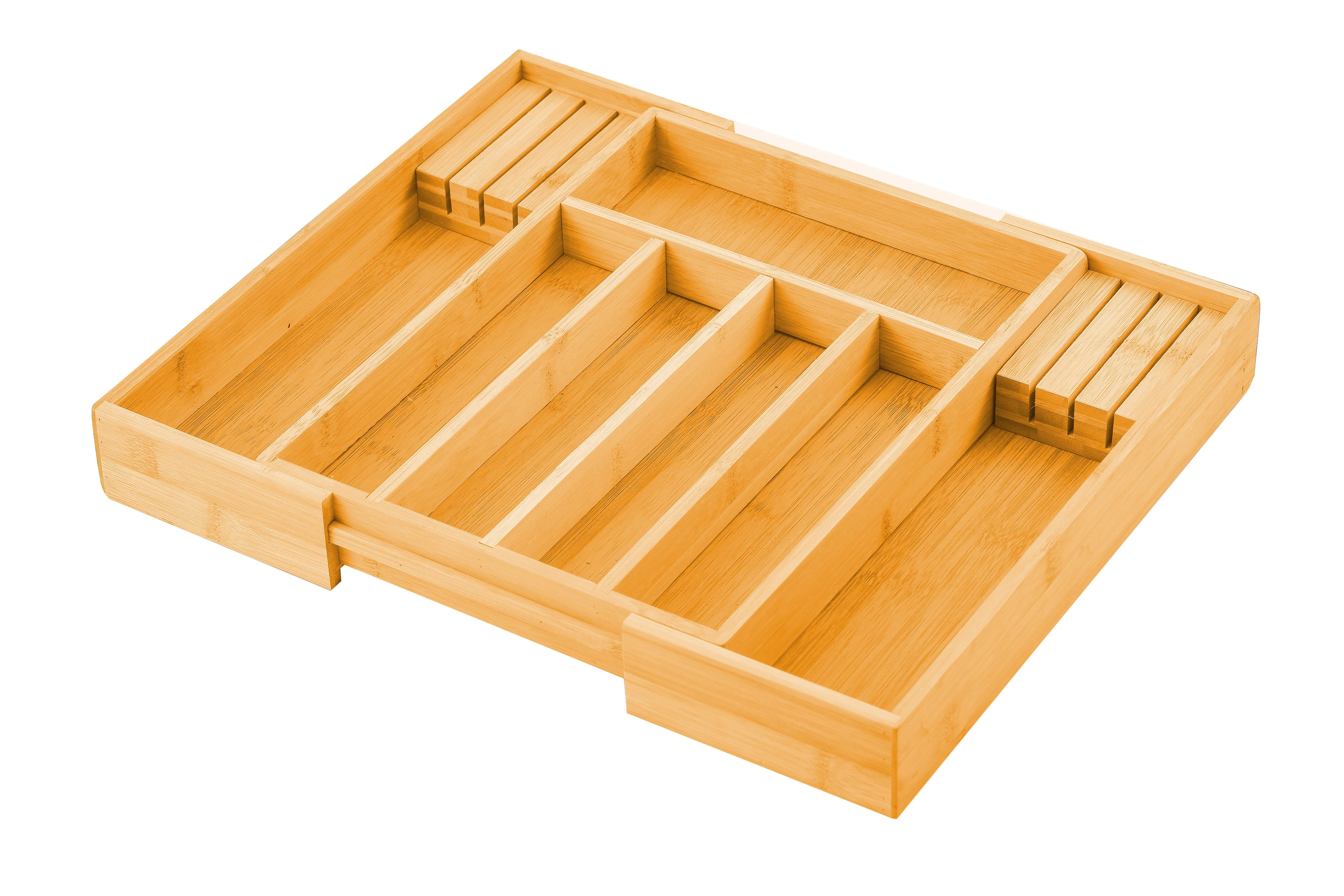 Large Bamboo Expandable Drawer Organizer with Knife Block