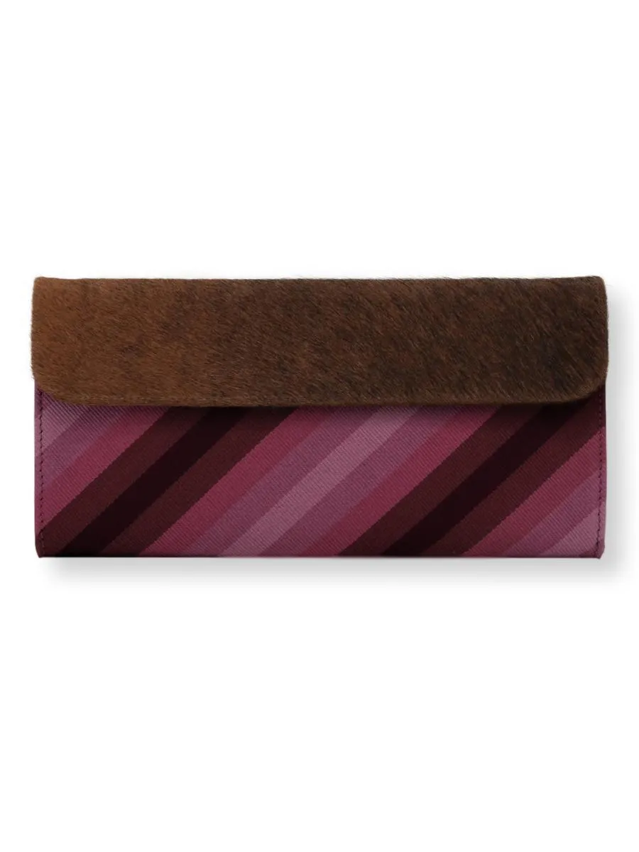 Large Clutch Bag - Purple stripes with cowhide