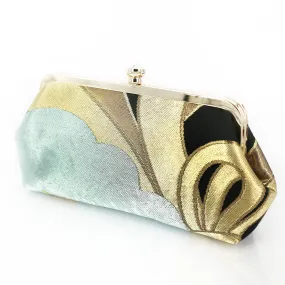 [LAST ONE] Kimono Pine Tree Crystal Clutch in Red Gold and Metallic Blue | Upcycled from vintage Japanese Obi