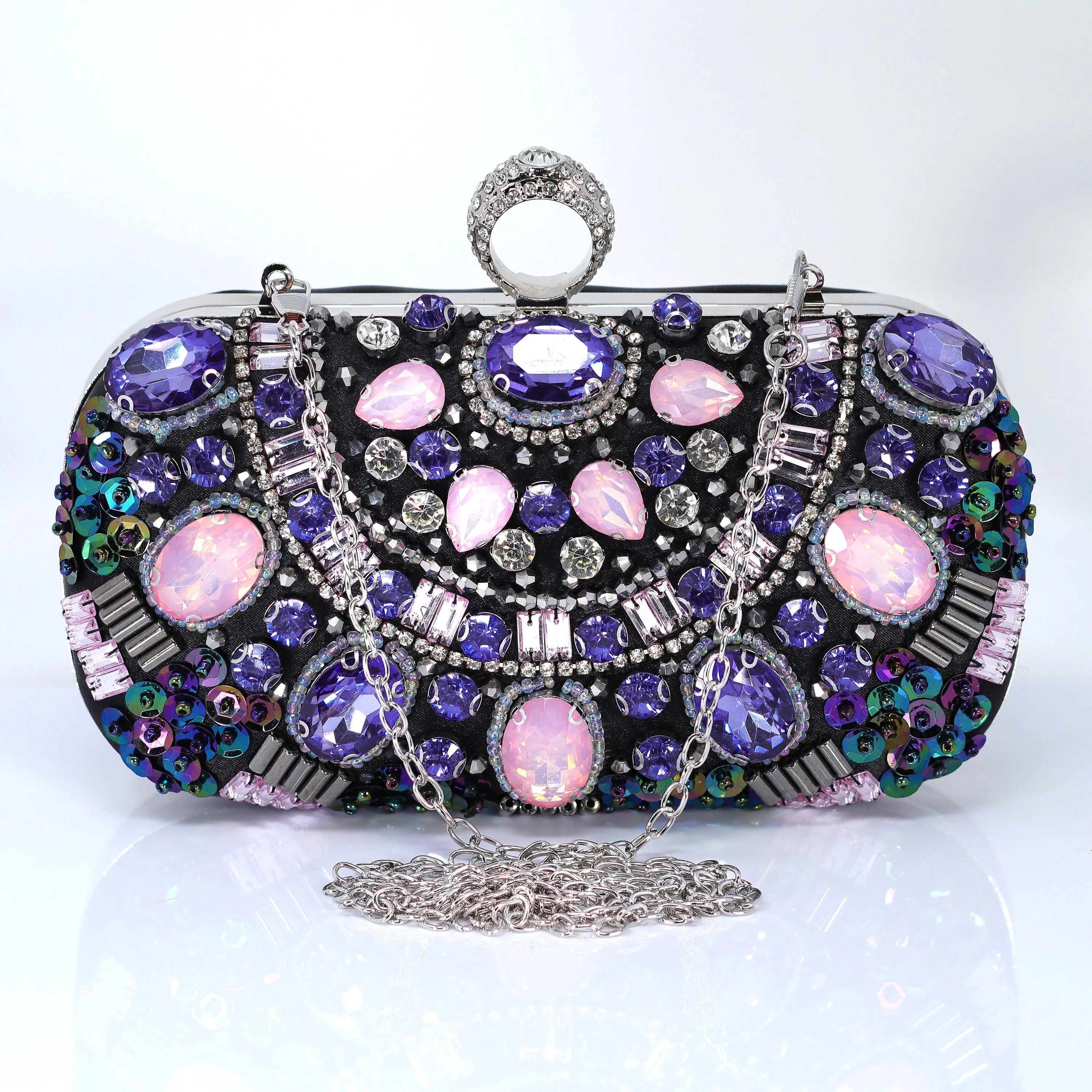 Lavender Pink Rhinestone Embroidered Wedding Clutch, Statement Bag, Evening Clutch, Wedding Clutch, Cross Body Bag