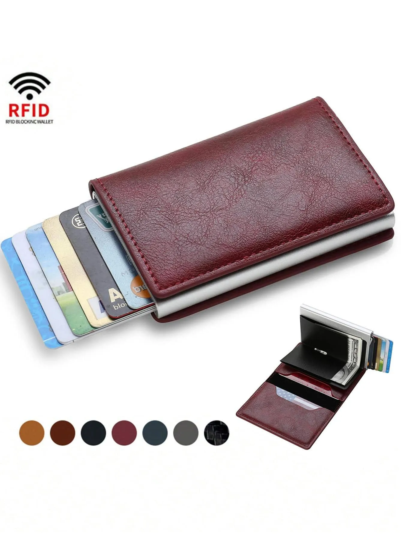 Leather & Metal RFID Blocking Card Holder Wallet, Credit Card Case, Father's Day Gift, Birthday Gift