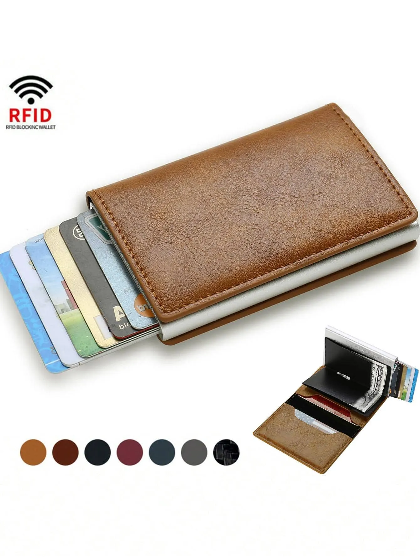 Leather & Metal RFID Blocking Card Holder Wallet, Credit Card Case, Father's Day Gift, Birthday Gift