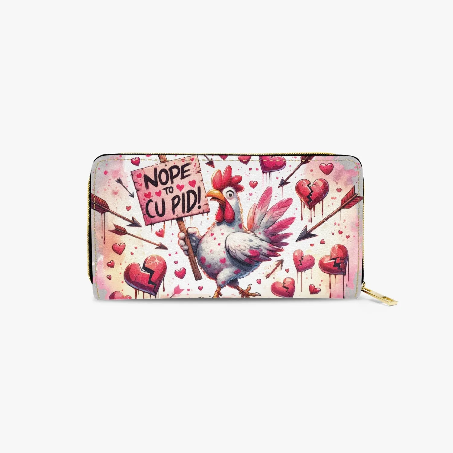 Long Type Zipper Purse - Chicken/Rooster, Nope not today Cupid