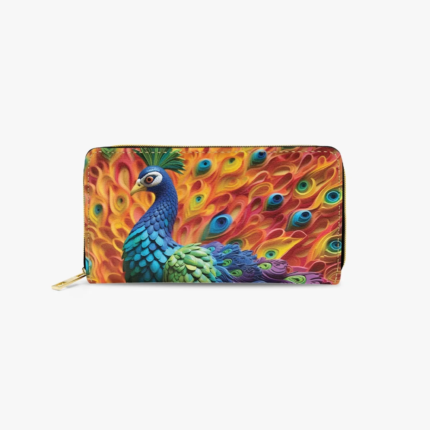 Long Type Zipper Purse, Peacock, awd-566