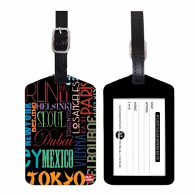 Luggage Tags Set Of 2 -  CITIES OF THE WORLD BLACK