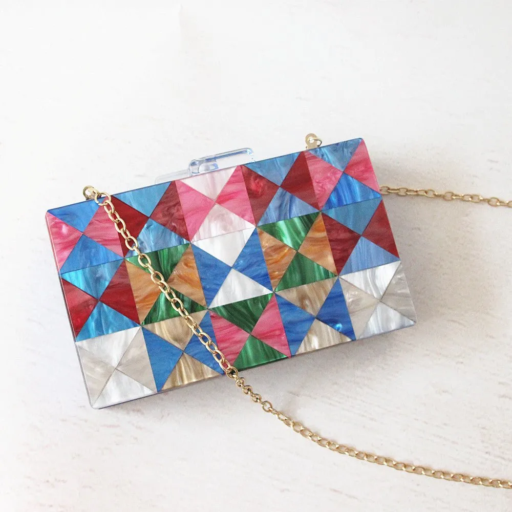 Luxy Moon Acrylic Clutch Colorful Patchwork Casual Wedding Evening Bag Purse