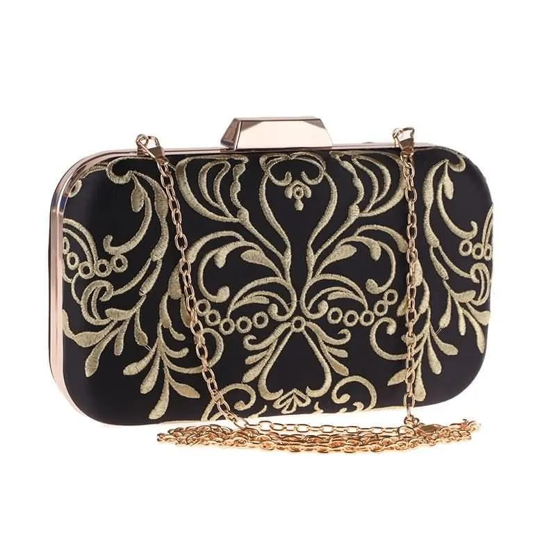 Luxy Moon Black Evening Bag Diamond Embroidery Flower Clutch