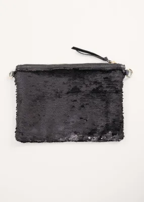 MAEVE SEQUIN CLUTCH BAG - BLACK