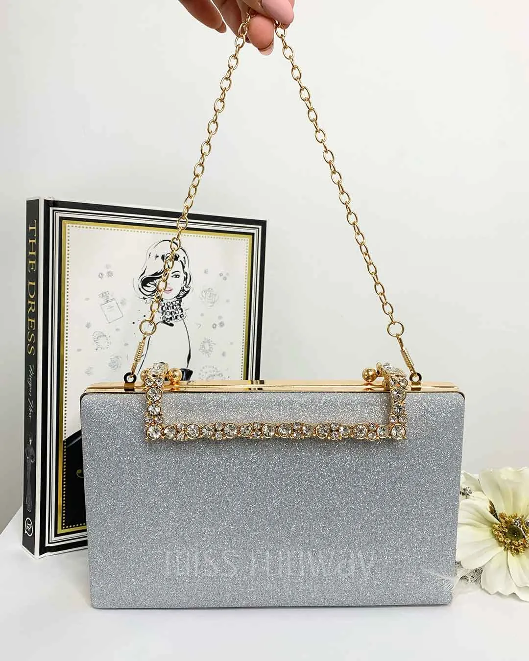 Mandy Glitter Clutch - Silver