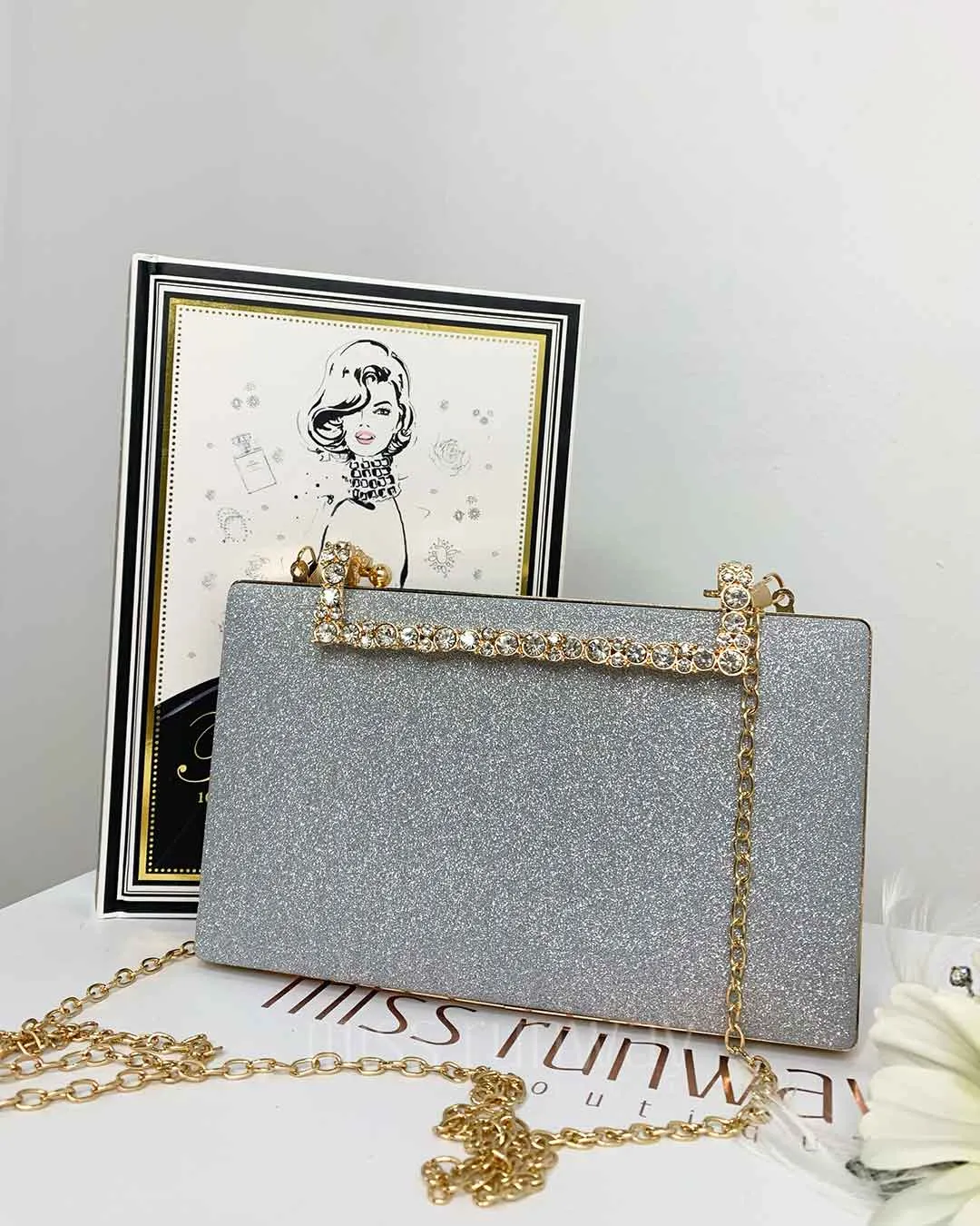 Mandy Glitter Clutch - Silver