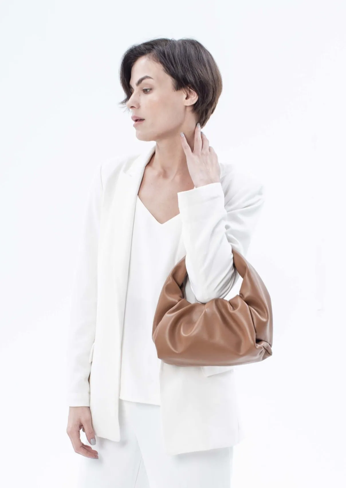 Marshmallow Croissant Bag in Soft Leather, Caramel